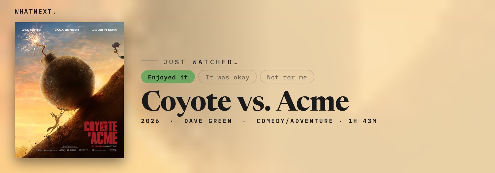 Just watched Coyote vs Acme (2026, Dave Green, Comedy/Animation)
