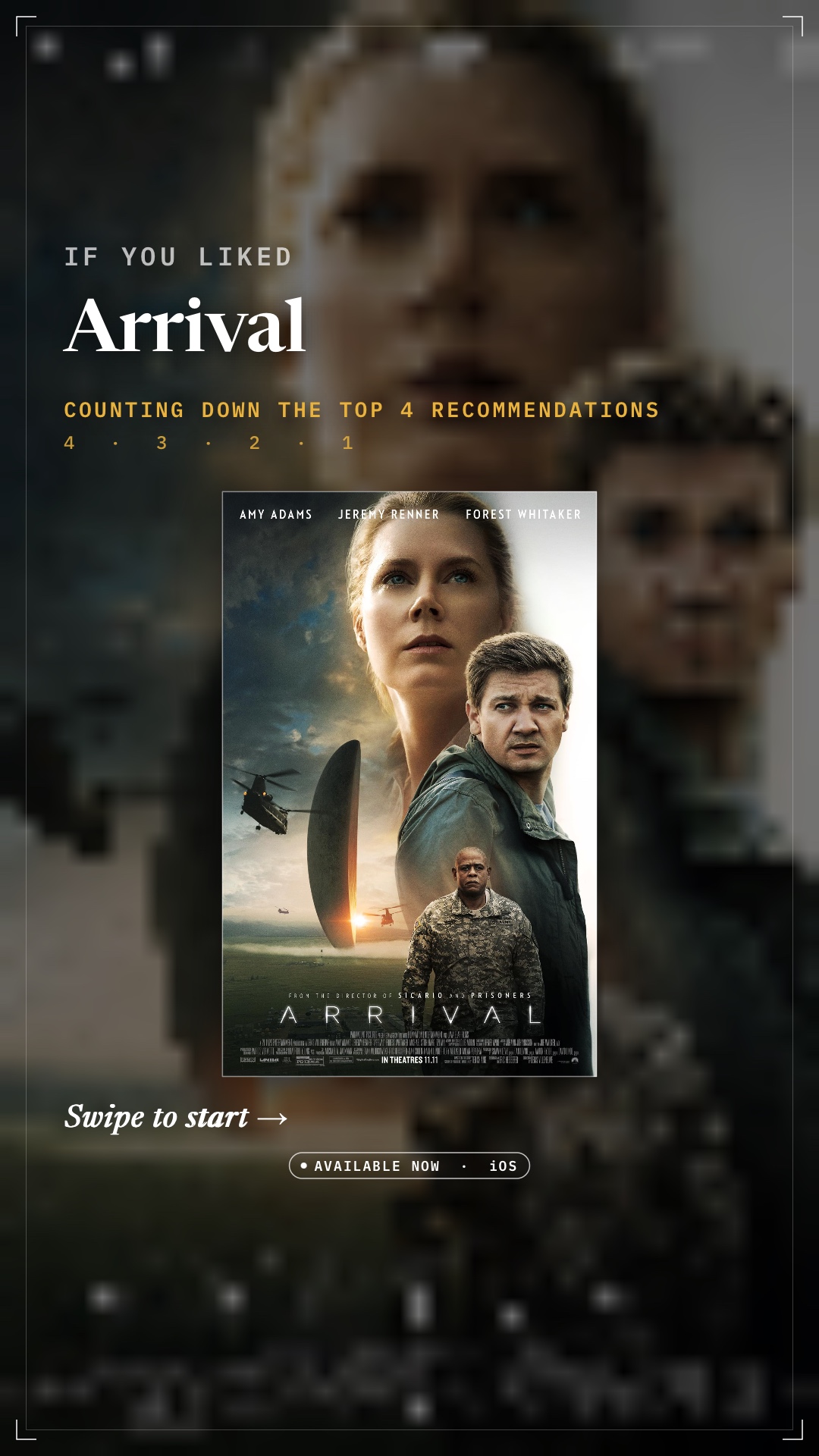 Finished vertical movie recommendation slide featuring Arrival and Contact with dark atmospheric typography